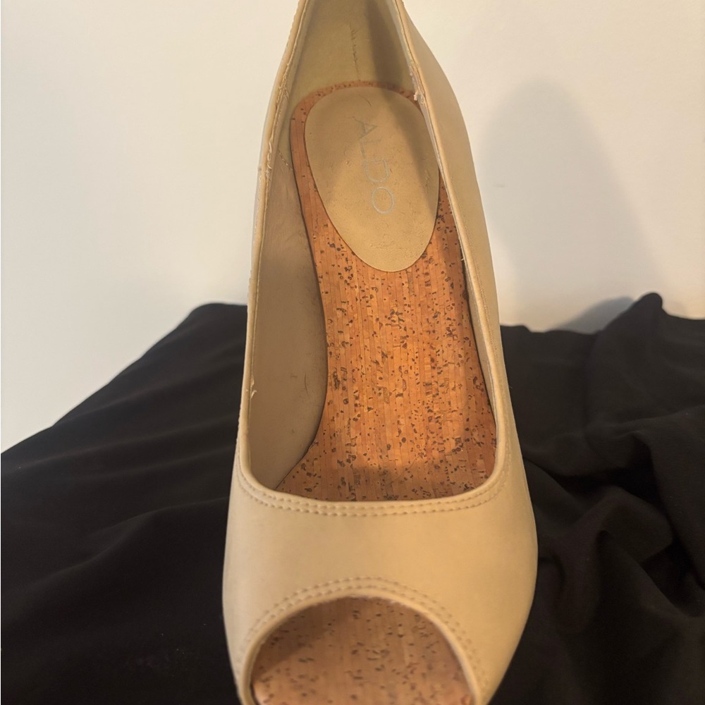 Aldo Beige Peep-Toe Heels